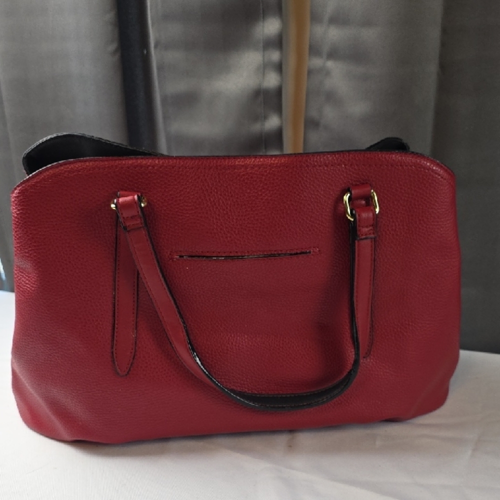 Tutilo New York Red Faux Leather Purse Oversized Snaps/Zips Casual Career *READ*